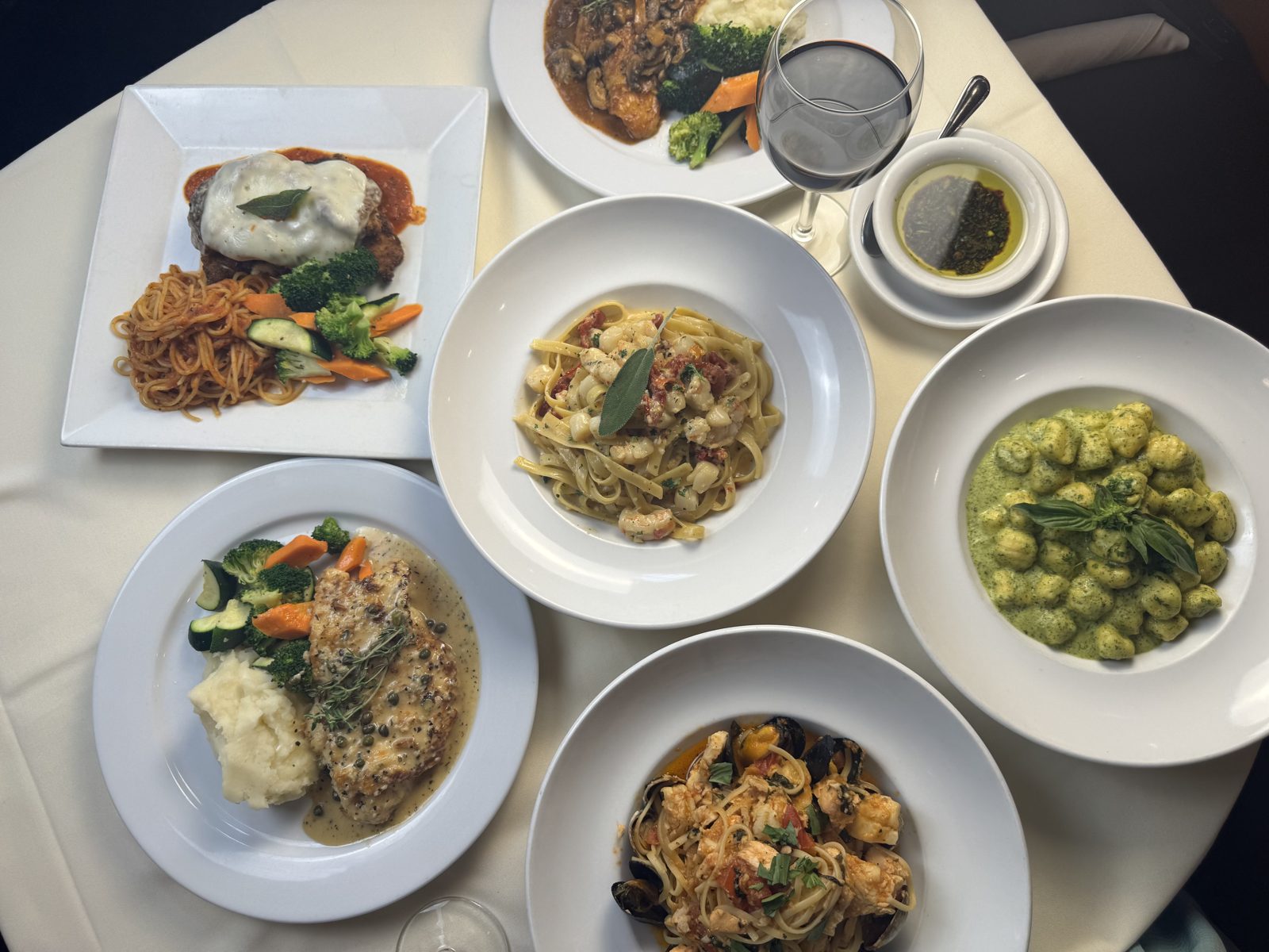 Table spread of plated dishes